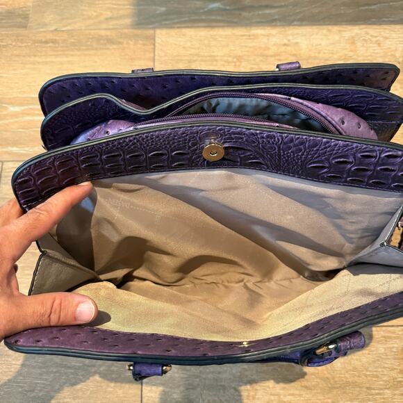 Dasein Embossed Faux Ostrich Textured Purple Leather Satchel Handbag Large - Picture 6 of 10